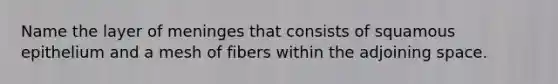 Name the layer of meninges that consists of squamous epithelium and a mesh of fibers within the adjoining space.