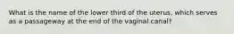 What is the name of the lower third of the uterus, which serves as a passageway at the end of the vaginal canal?