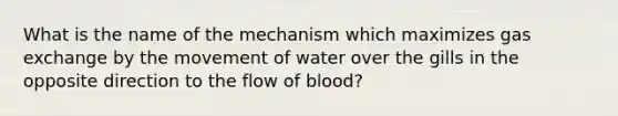 What is the name of the mechanism which maximizes gas exchange by the movement of water over the gills in the opposite direction to the flow of blood?