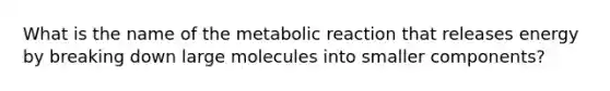 What is the name of the metabolic reaction that releases energy by breaking down large molecules into smaller components?