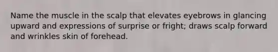 Name the muscle in the scalp that elevates eyebrows in glancing upward and expressions of surprise or fright; draws scalp forward and wrinkles skin of forehead.