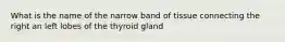 What is the name of the narrow band of tissue connecting the right an left lobes of the thyroid gland