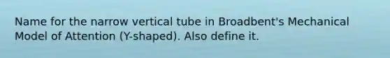 Name for the narrow vertical tube in Broadbent's Mechanical Model of Attention (Y-shaped). Also define it.