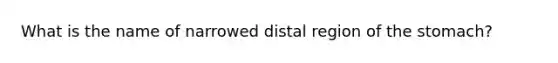 What is the name of narrowed distal region of <a href='https://www.questionai.com/knowledge/kLccSGjkt8-the-stomach' class='anchor-knowledge'>the stomach</a>?