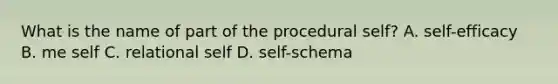 What is the name of part of the procedural self? A. self-efficacy B. me self C. relational self D. self-schema