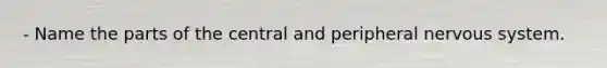 - Name the parts of the central and peripheral nervous system.