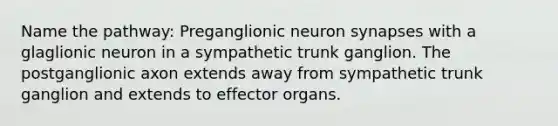 Name the pathway: Preganglionic neuron synapses with a glaglionic neuron in a sympathetic trunk ganglion. The postganglionic axon extends away from sympathetic trunk ganglion and extends to effector organs.