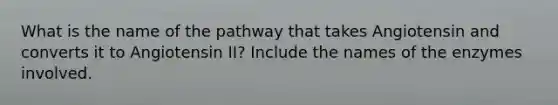 What is the name of the pathway that takes Angiotensin and converts it to Angiotensin II? Include the names of the enzymes involved.