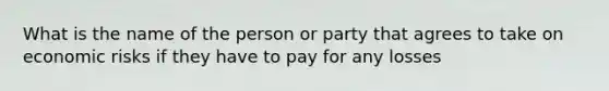 What is the name of the person or party that agrees to take on economic risks if they have to pay for any losses