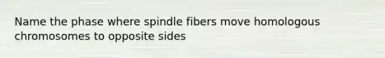 Name the phase where spindle fibers move homologous chromosomes to opposite sides