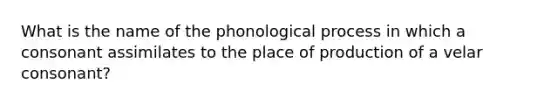 What is the name of the phonological process in which a consonant assimilates to the place of production of a velar consonant?