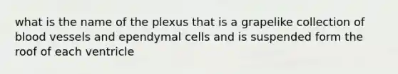 what is the name of the plexus that is a grapelike collection of blood vessels and ependymal cells and is suspended form the roof of each ventricle