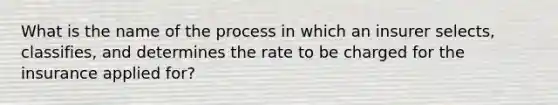 What is the name of the process in which an insurer selects, classifies, and determines the rate to be charged for the insurance applied for?