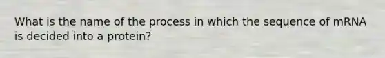 What is the name of the process in which the sequence of mRNA is decided into a protein?