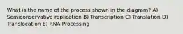 What is the name of the process shown in the diagram? A) Semiconservative replication B) Transcription C) Translation D) Translocation E) RNA Processing