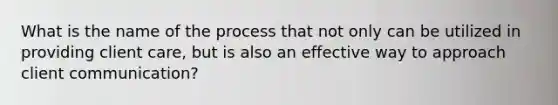 What is the name of the process that not only can be utilized in providing client care, but is also an effective way to approach client communication?