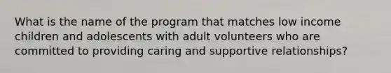 What is the name of the program that matches low income children and adolescents with adult volunteers who are committed to providing caring and supportive relationships?