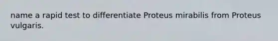 name a rapid test to differentiate Proteus mirabilis from Proteus vulgaris.