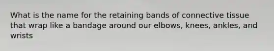 What is the name for the retaining bands of connective tissue that wrap like a bandage around our elbows, knees, ankles, and wrists