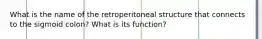 What is the name of the retroperitoneal structure that connects to the sigmoid colon? What is its function?