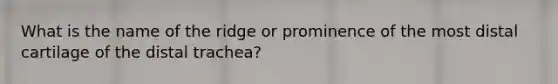 What is the name of the ridge or prominence of the most distal cartilage of the distal trachea?