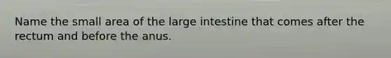 Name the small area of the <a href='https://www.questionai.com/knowledge/kGQjby07OK-large-intestine' class='anchor-knowledge'>large intestine</a> that comes after the rectum and before the anus.