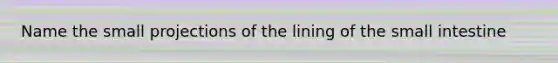 Name the small projections of the lining of <a href='https://www.questionai.com/knowledge/kt623fh5xn-the-small-intestine' class='anchor-knowledge'>the small intestine</a>