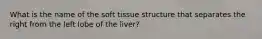 What is the name of the soft tissue structure that separates the right from the left lobe of the liver?