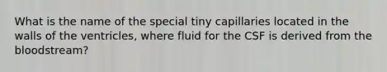 What is the name of the special tiny capillaries located in the walls of the ventricles, where fluid for the CSF is derived from the bloodstream?