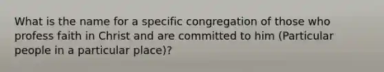 What is the name for a specific congregation of those who profess faith in Christ and are committed to him (Particular people in a particular place)?