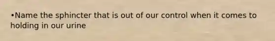 •Name the sphincter that is out of our control when it comes to holding in our urine
