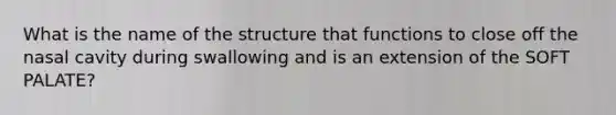 What is the name of the structure that functions to close off the nasal cavity during swallowing and is an extension of the SOFT PALATE?