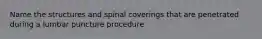 Name the structures and spinal coverings that are penetrated during a lumbar puncture procedure