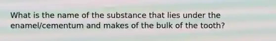 What is the name of the substance that lies under the enamel/cementum and makes of the bulk of the tooth?