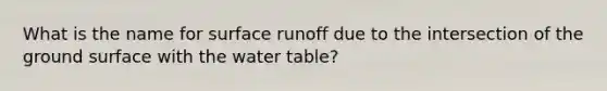 What is the name for surface runoff due to the intersection of the ground surface with the water table?