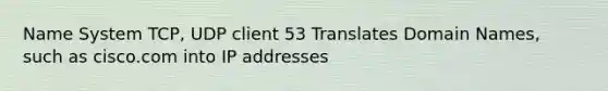 Name System TCP, UDP client 53 Translates Domain Names, such as cisco.com into IP addresses