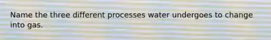 Name the three different processes water undergoes to change into gas.