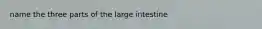 name the three parts of the large intestine