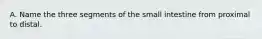 A. Name the three segments of the small intestine from proximal to distal.