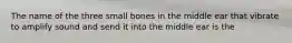 The name of the three small bones in the middle ear that vibrate to amplify sound and send it into the middle ear is the