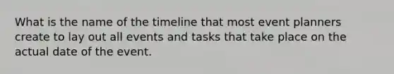 What is the name of the timeline that most event planners create to lay out all events and tasks that take place on the actual date of the event.