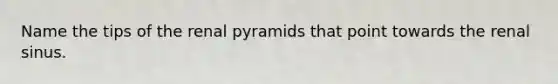 Name the tips of the renal pyramids that point towards the renal sinus.