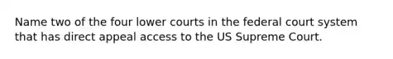 Name two of the four lower courts in the federal court system that has direct appeal access to the US Supreme Court.