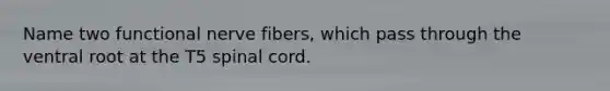 Name two functional nerve fibers, which pass through the ventral root at the T5 spinal cord.