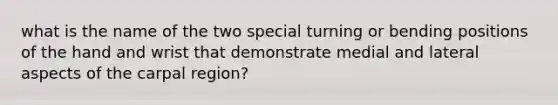 what is the name of the two special turning or bending positions of the hand and wrist that demonstrate medial and lateral aspects of the carpal region?