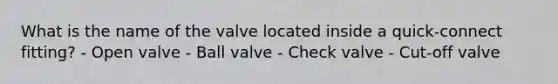 What is the name of the valve located inside a quick-connect fitting? - Open valve - Ball valve - Check valve - Cut-off valve