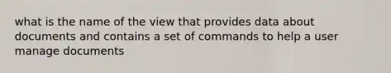 what is the name of the view that provides data about documents and contains a set of commands to help a user manage documents