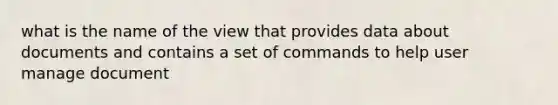 what is the name of the view that provides data about documents and contains a set of commands to help user manage document