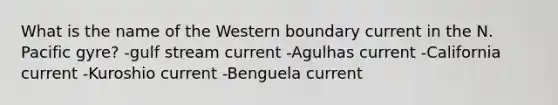 What is the name of the Western boundary current in the N. Pacific gyre? -gulf stream current -Agulhas current -California current -Kuroshio current -Benguela current