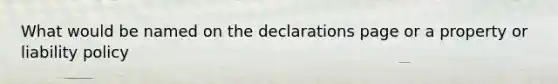 What would be named on the declarations page or a property or liability policy